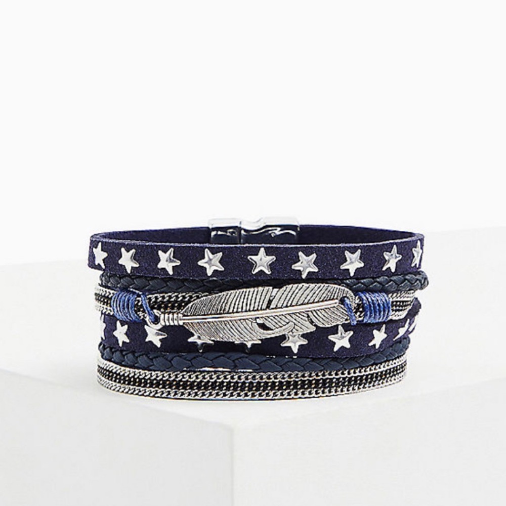 🆕 Navy & Silver-Tone Star Magnetic Bracelet NWT